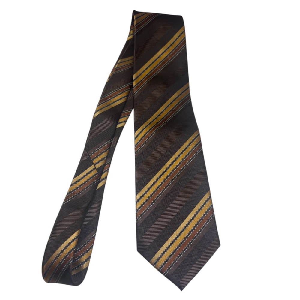 Cecilio Belluci SILK Men's Neck Tie W: ~3 3/8" Neck Tie Italy Brown Stripe